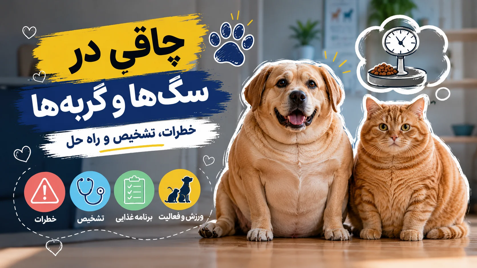 چاقی در سگ‌ها و گربه‌ها — خطرات، تشخیص و راه‌حل